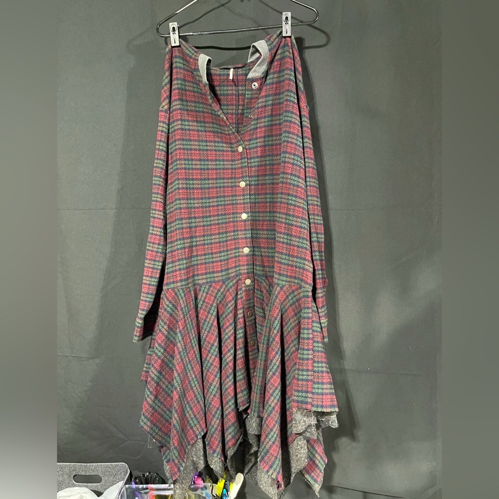 NWT Brand New Free People Tattered Hem Shirt Jacket In Brick Combo Dress